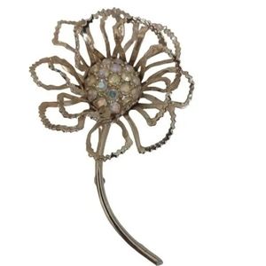 Vintage 1960 Sarah Coventry Flower Aurora Borealis Rhinestone Brooch Lapel Pin